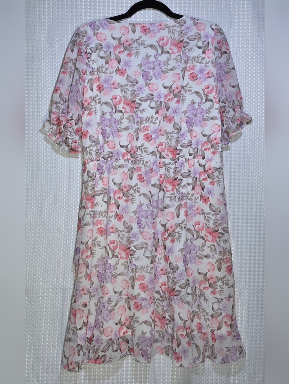 Pastel Floral Wrap Dress Romantic Feminine Ruffle Sleeve Garden Party Dress L - Picture 8 of 14